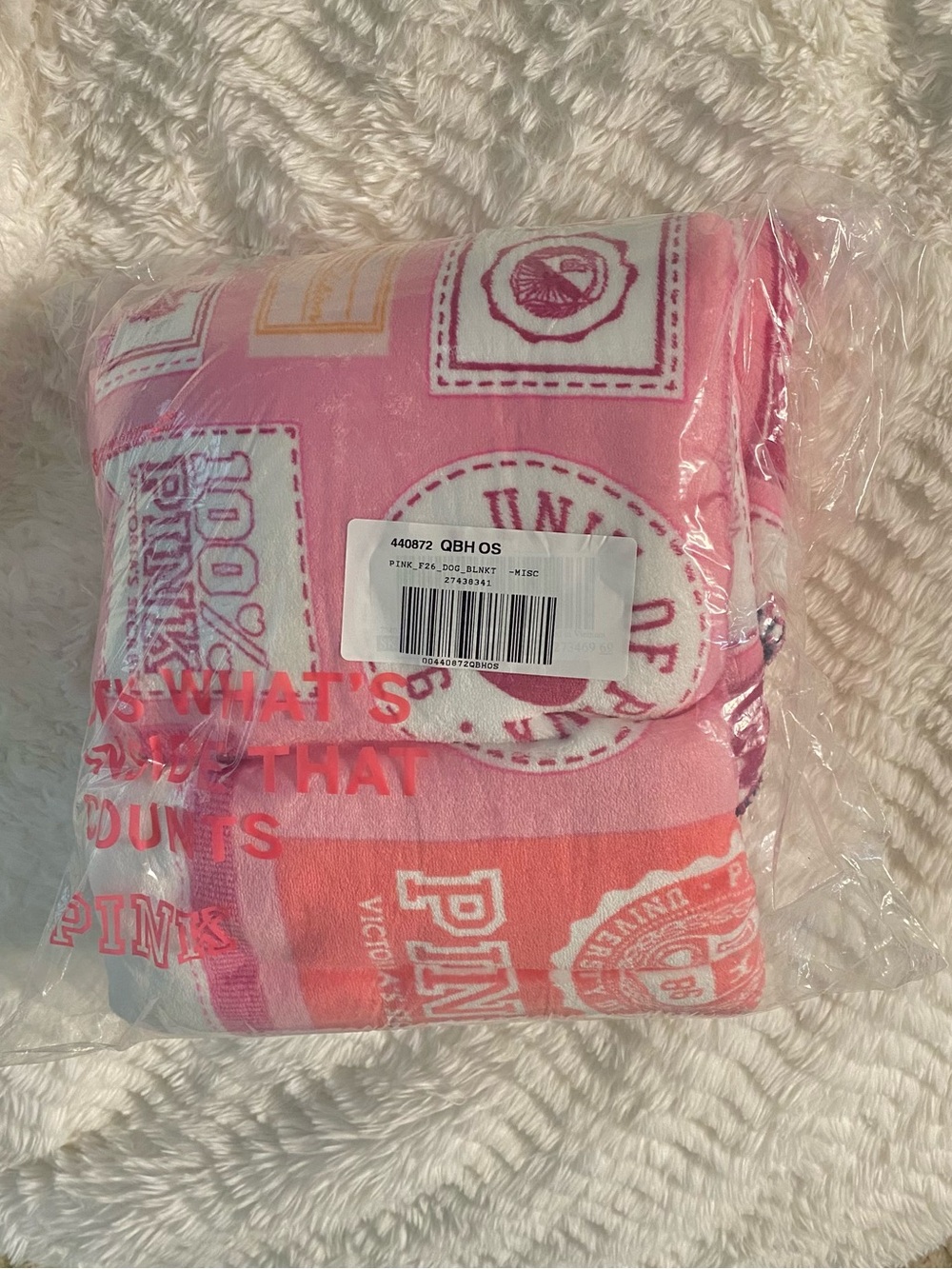 Victoria's Secret Pink Logo & Patchwork Plush Throw Blanket - Pink & Coral